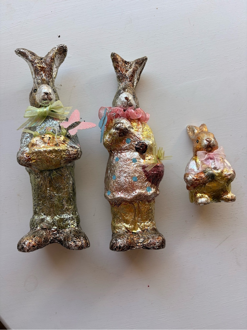 💚Foil Easter Bunny Figurine Set - Pastel Gold & Pink Home Accent